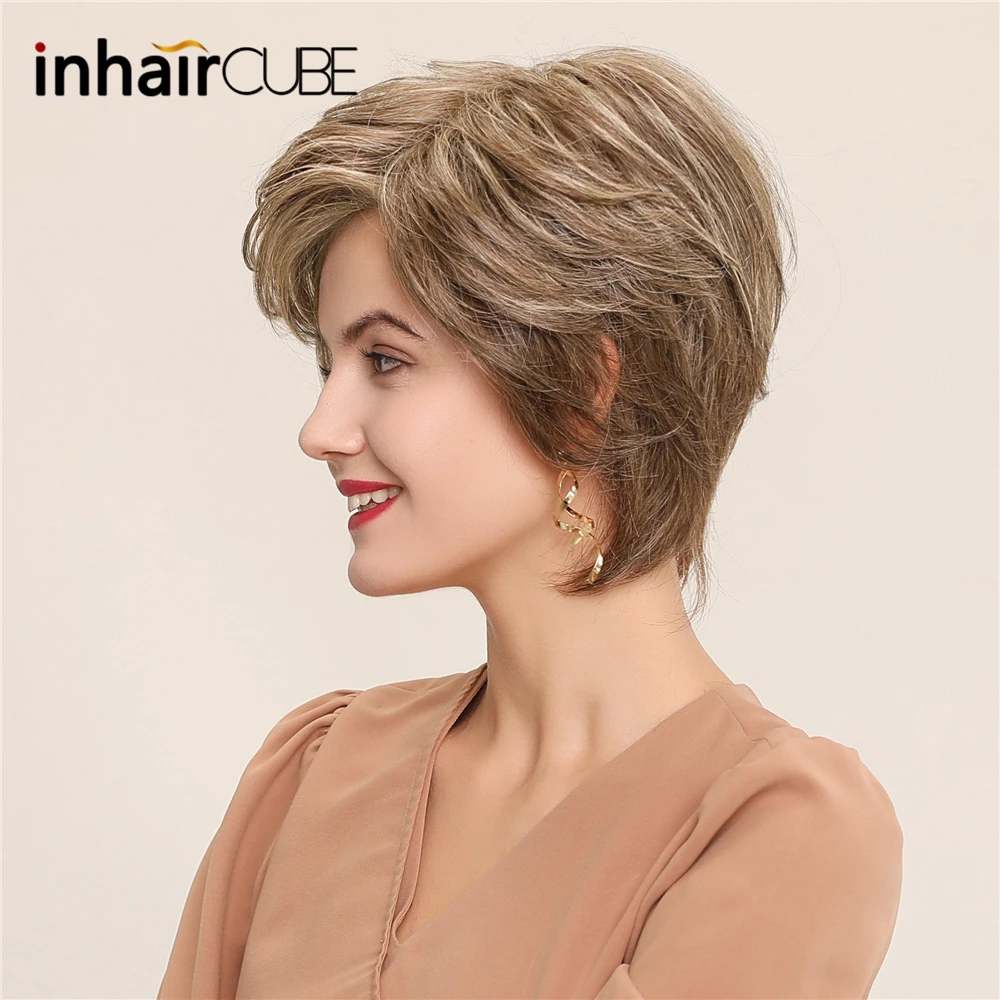 Inhaircube короткие волнистые кружевные передние парики для женщин 50% человеческие