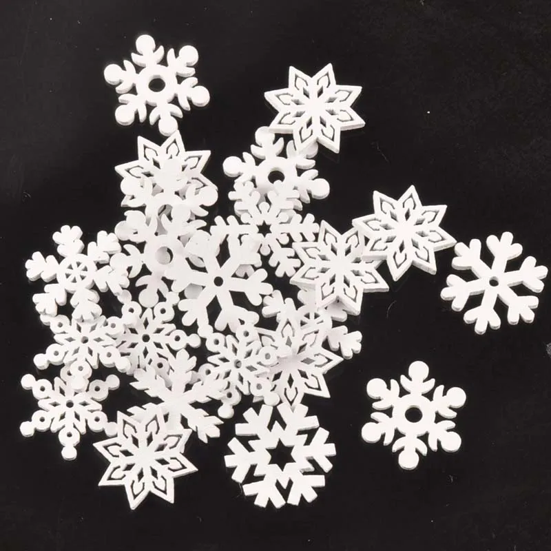 

50pcs mix christmas snowflake pattern White wooden Scrapbooking Carft for Home decoration diy Handmade 22mm MT2160
