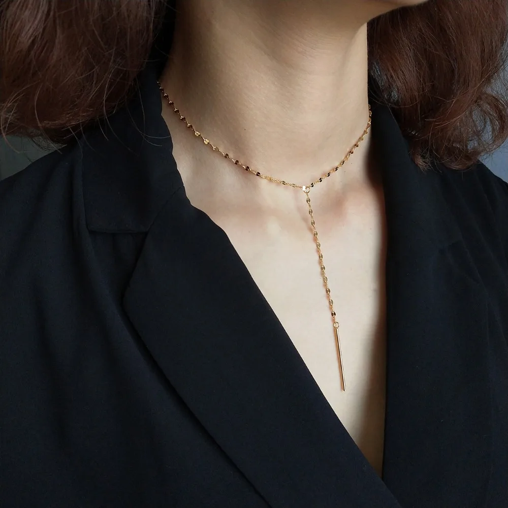 Модные подлинные 925 пробы серебряная с золотом цепь Чокер &quotY&quot подвески для