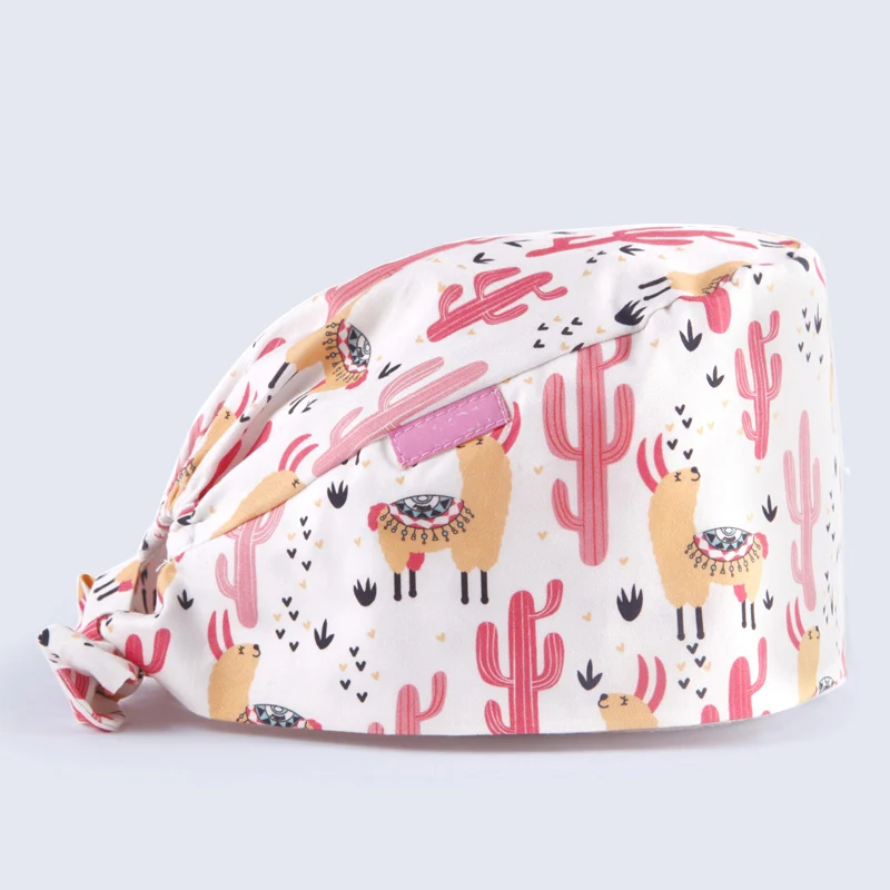 Scrub Cap 6 Женская медицинская шапка с принтом рыбы, хлопковые хирургические кепки, тонкие кепки с напульсником, дышащие Регулируемые Рабочие Шапки для стоматолога - Цвет: Scrub Cap 6