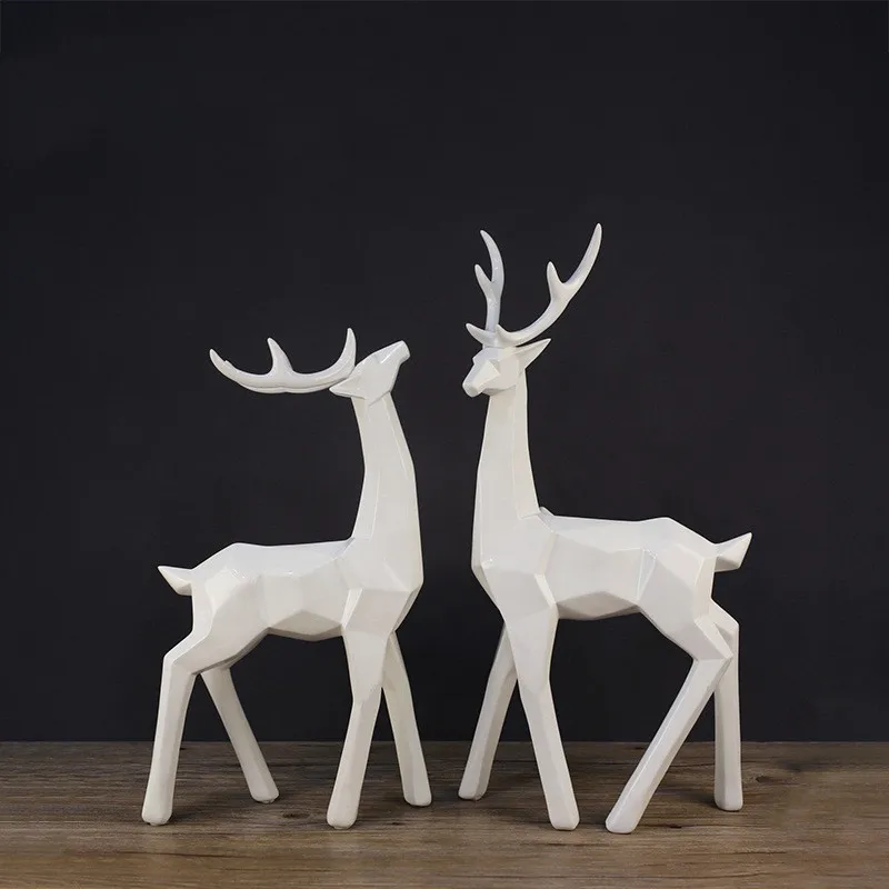 

[HHT] EUROPEAN-STYLE RESIN CRAFTS STATUE LUCKY WHITE DEER SCULPTURE DECORATION HOME DECOR TV CABINET LIVING ROOM FURNISHINGS