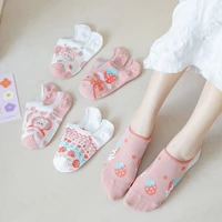2021 strawberry series women socks japanese kawaii fruit invisible boat socks factory wholesale 4 pairslot cotton female sox