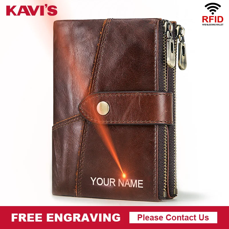 Кошелек KAVIS мужской из натуральной кожи с гравировкой|Мужские кошельки| |