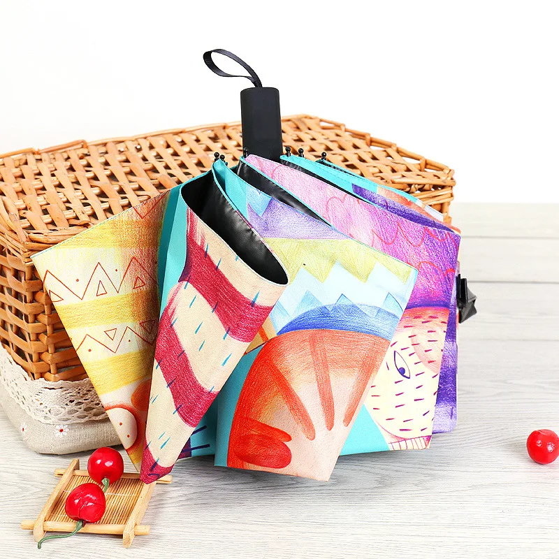 Кошка анти УФ Зонт от дождя Для женщин три складной карманный Дождь Зонты