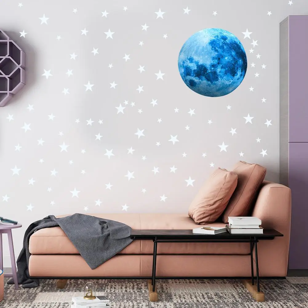 

30cm Blue Moon 435pcs Blue Luminous Moon Star Sticker 166pcs Star Decal Decoration