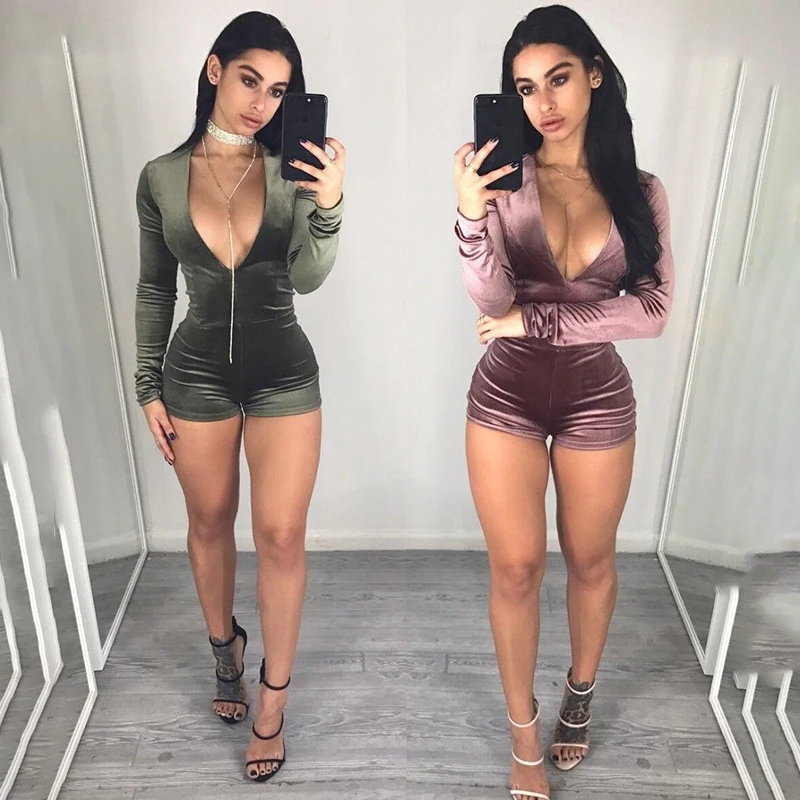 Комбинезон женский короткий с V-образным вырезом модный пикантный боди длинным
