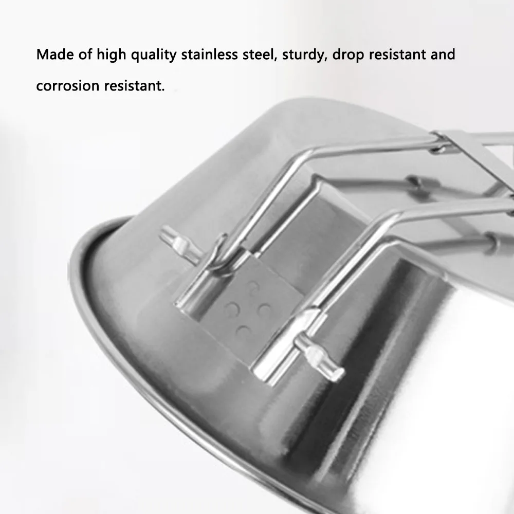 Stainless Steel Bowl Portable Cup with Foldable Handle 12 Inch Wide Mouth Pot for Outdoor Camping Picnic Hiking Backpacking | Спорт и