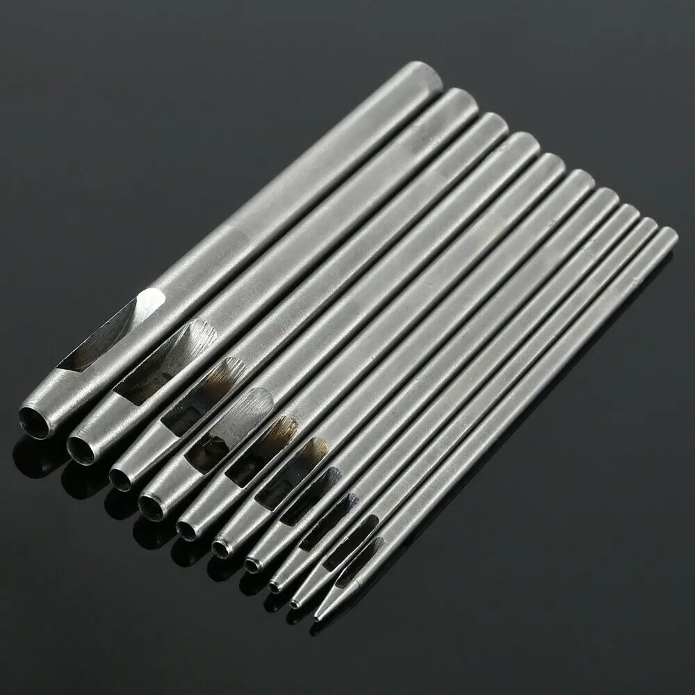 

Belt Leather Tool Cutting DIY Cutter 10pcs Set 0.5mm-5mm Silver Hollow punch