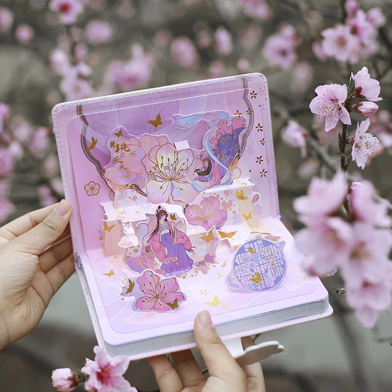 

Color Inside Pages Notebook Chinese Style Peach Blossom Diary for Women Notepads 365 Days Planner Stationery Girl Surprise Gift