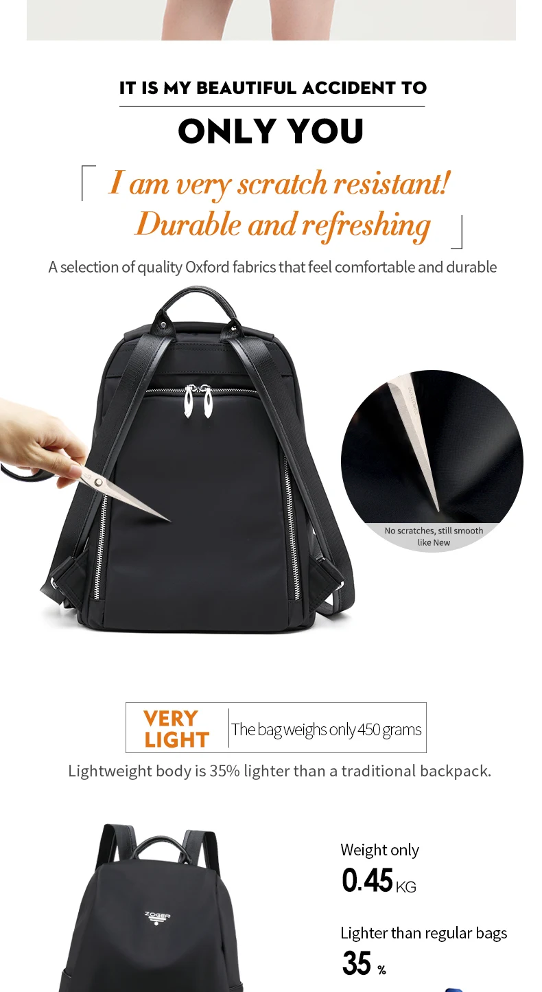 ZOGER Minimalistic casual lightweight backpack ultralow-weight new Oxford cloth versatile women's travel backpack