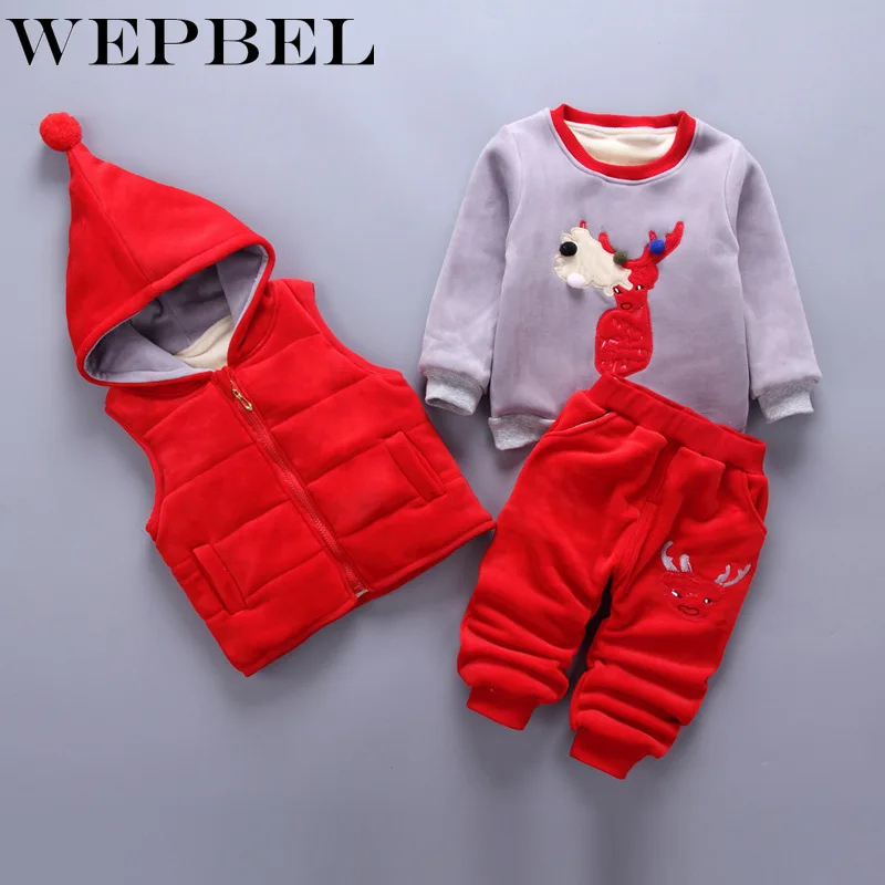 WEPBEL Children Kids Boys Girls Clothing Sets Winter Hooded Woolen Vest Jackets Pants Thick Warm Tracksuts Trousers | Детская одежда и