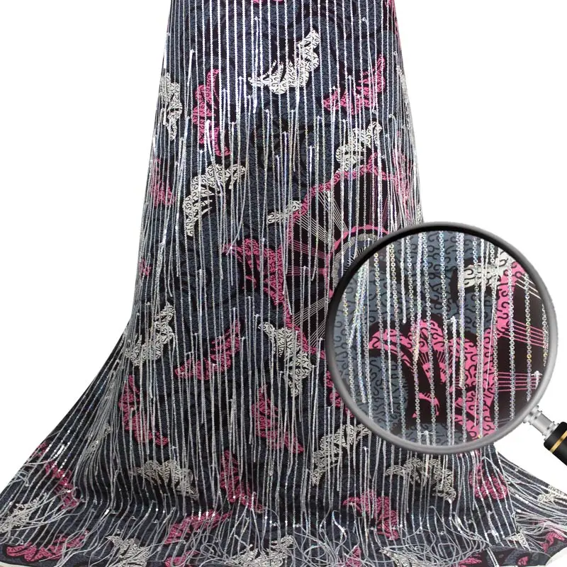 

Newest Embroidery African Real Wax Fabric With Sequins Tassels Soft 6Yards Pagne White Wax Ankara Nigerian Cotton Fabric F212-11