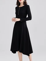 black dresses for women long sleeves autumn dress korean elegant womens clothes winter solid ladies office slim dresses new
