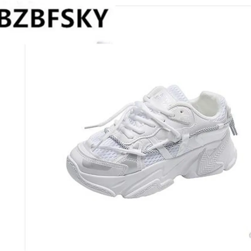 

Comfy Breathable Mesh Trainers Chunky Heels 5cm Women's Platform Sneakers Women Shoes Casual Female White Mesh Shoes For Woman