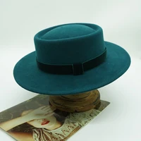 french elegant retro blue green wool concave top fall winter fedora hat for women designer custom casual felt hat high quality