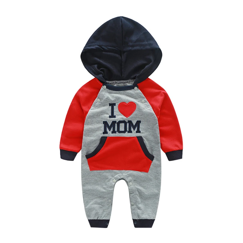 Комбинезон с капюшоном для новорожденных мальчиков и девочек вышитыми надписями
