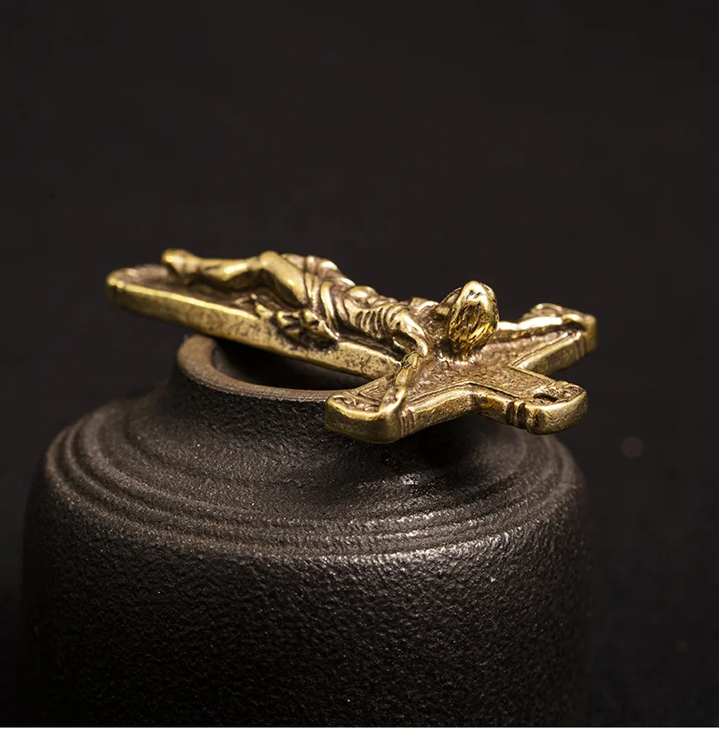 Латунная статуя креста Иисуса ремесленное украшение миниатюрный портативный