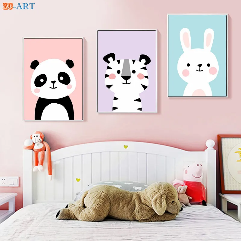 Милые холст картины Детские Животные принтами Банни панда Тигр плакат для