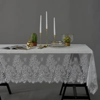 rustic eyelash floral lace tablecloth vintage black white mesh tulle square table top cover for wedding party decoration