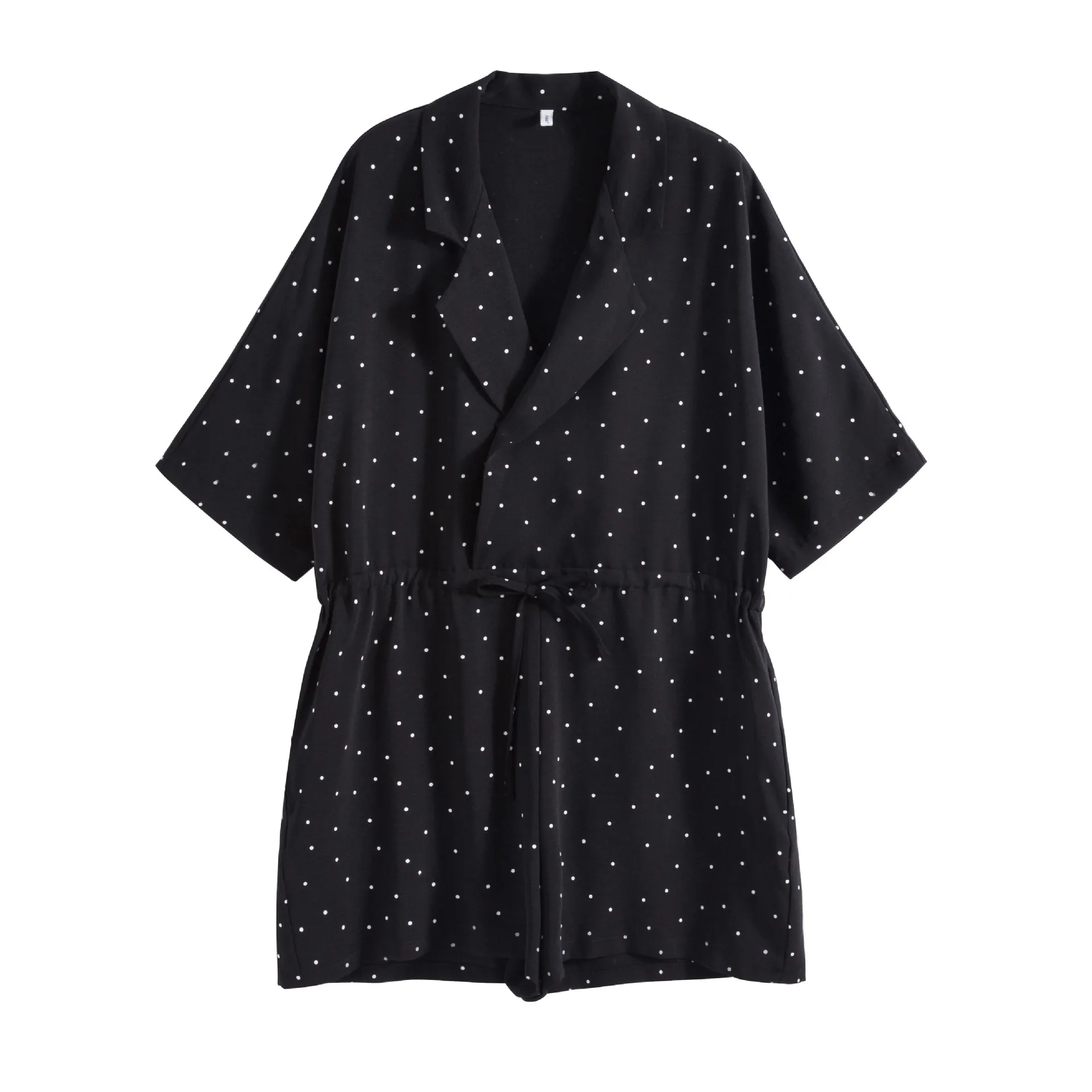 Женский шифоновый комбинезон в горошек винтажный с V образным вырезом и коротким