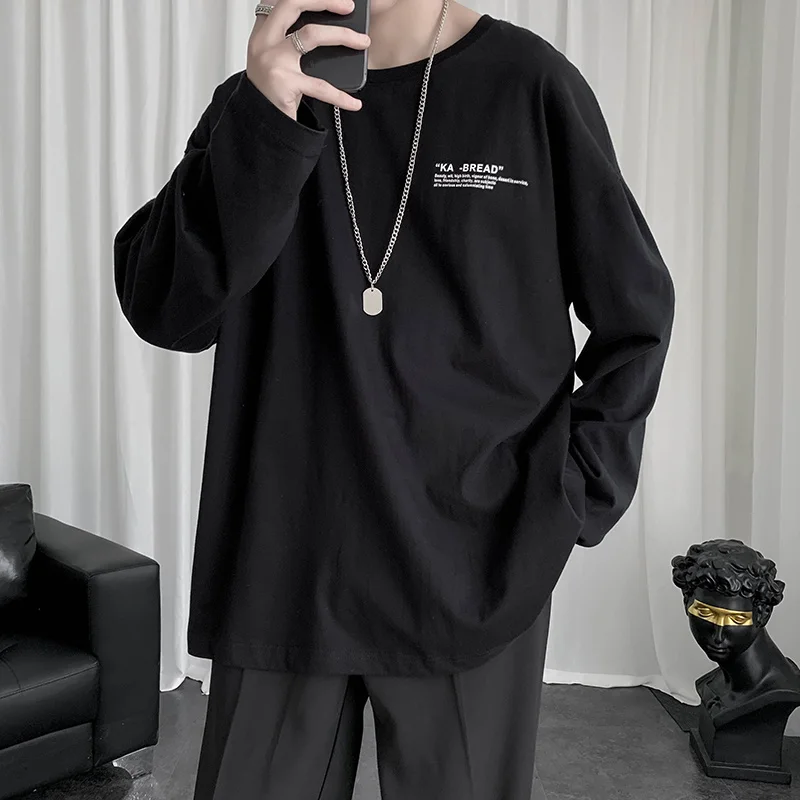 Мужские футболки с длинным рукавом универсальные модные топы надписью и круглым