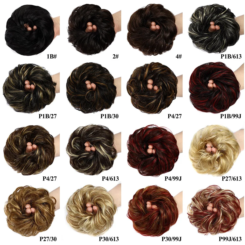 

BHF 100% Human Hair Bun Sewn One Updo Curly Messy Donut Chignons Hair Piece Wig Machine Remy European Wavy Buns