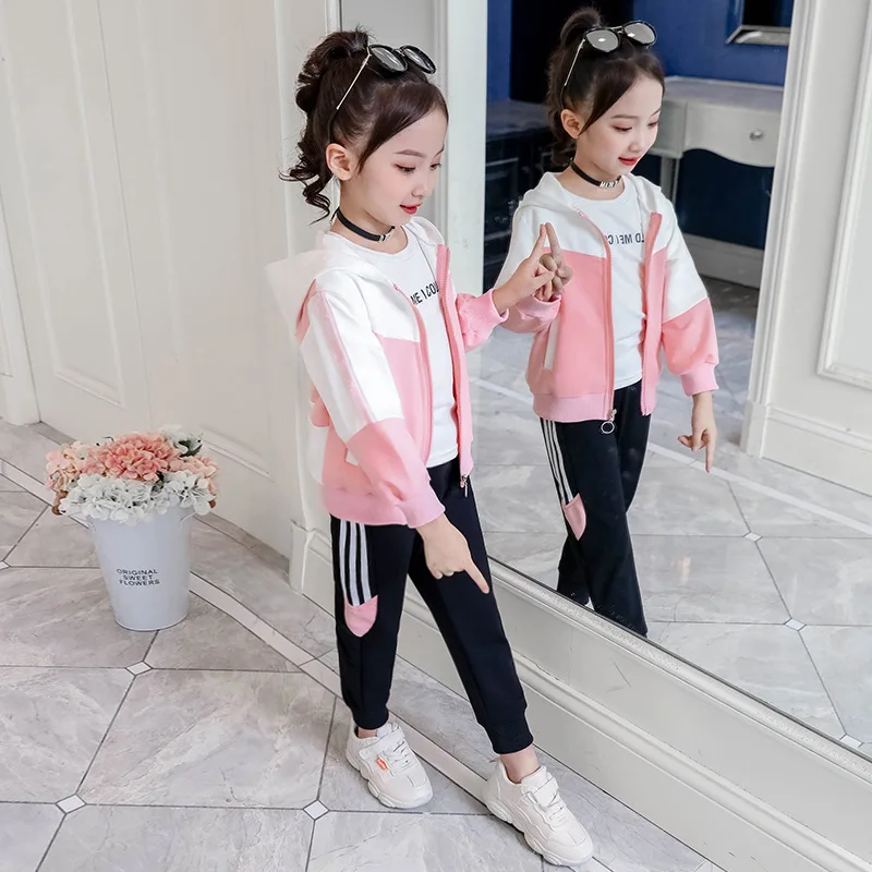 Спортивный костюм для девочек спортивный 2019 г. Осенние детские куртки в полоску