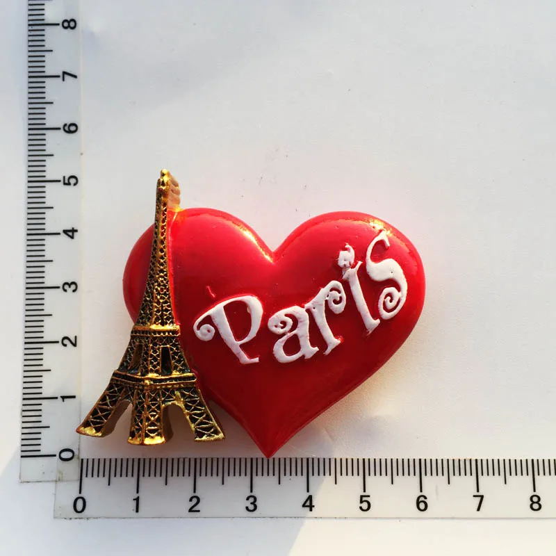 France Paris Eiffel Tower Creative Heart Shaped Resin Painted Tourism Memorial Crafts Magnet Fridge | Дом и сад