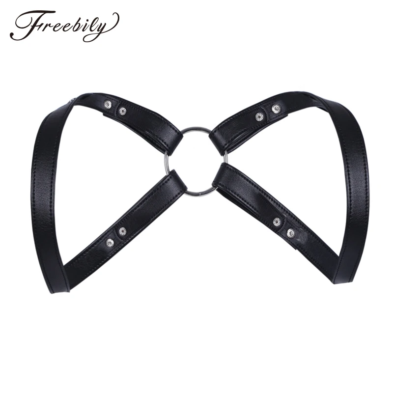 

Hot Fashion Sexy Clubwear Men Body Lingerie Faux Leather Adjustable Body Chest Harness Bondage Gay Costume with Press Buttons