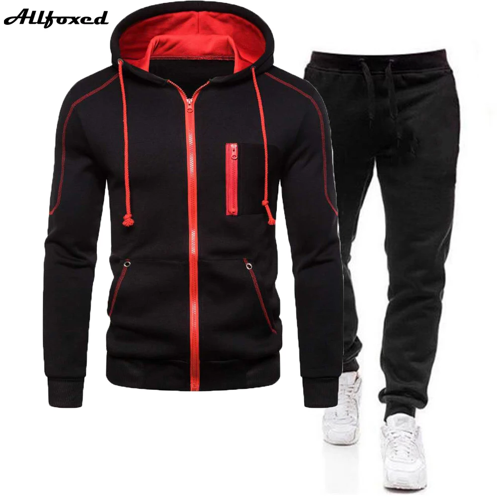 

Allfoxed Men Tracksuit Zipper Hoodie and Pants Autumn Winter 2 Piece Casual Sportswear Jogger Suit Fitness Sweatshirt Cardigian