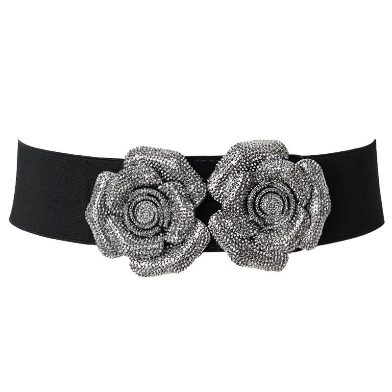 Fashion Women Belt Luxury Rhinestone Design Stretch Waist Dress Belts Skinny Elastic Straps Ceinture Cinturones Mujer DP56