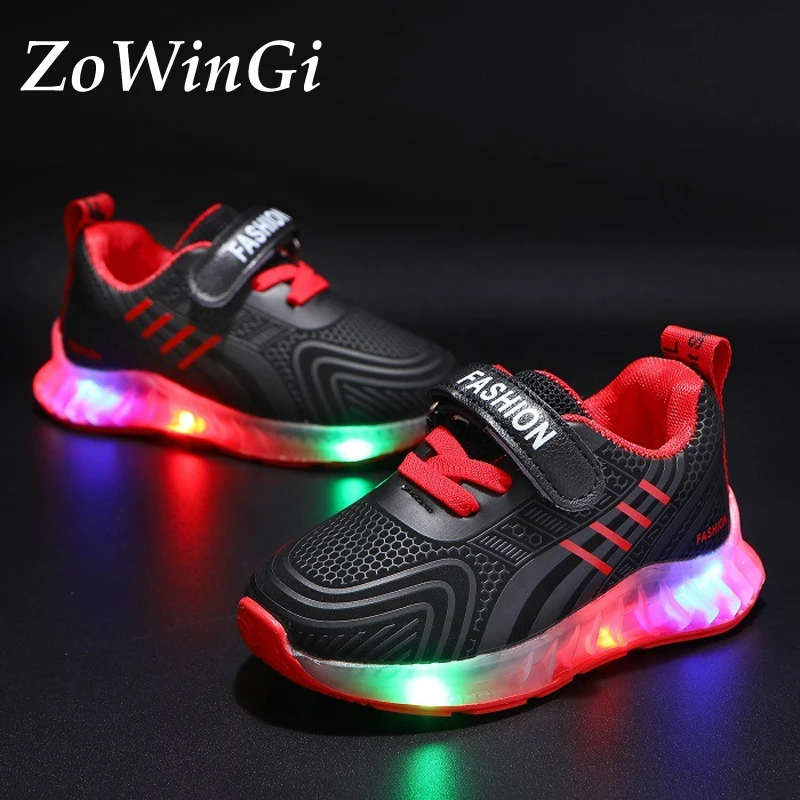 

Size 21-30 Children Casual Shoes Black Glowing Sneakers tenis infantil menina Kids Led Shoes Waterproof Children's Sneakers
