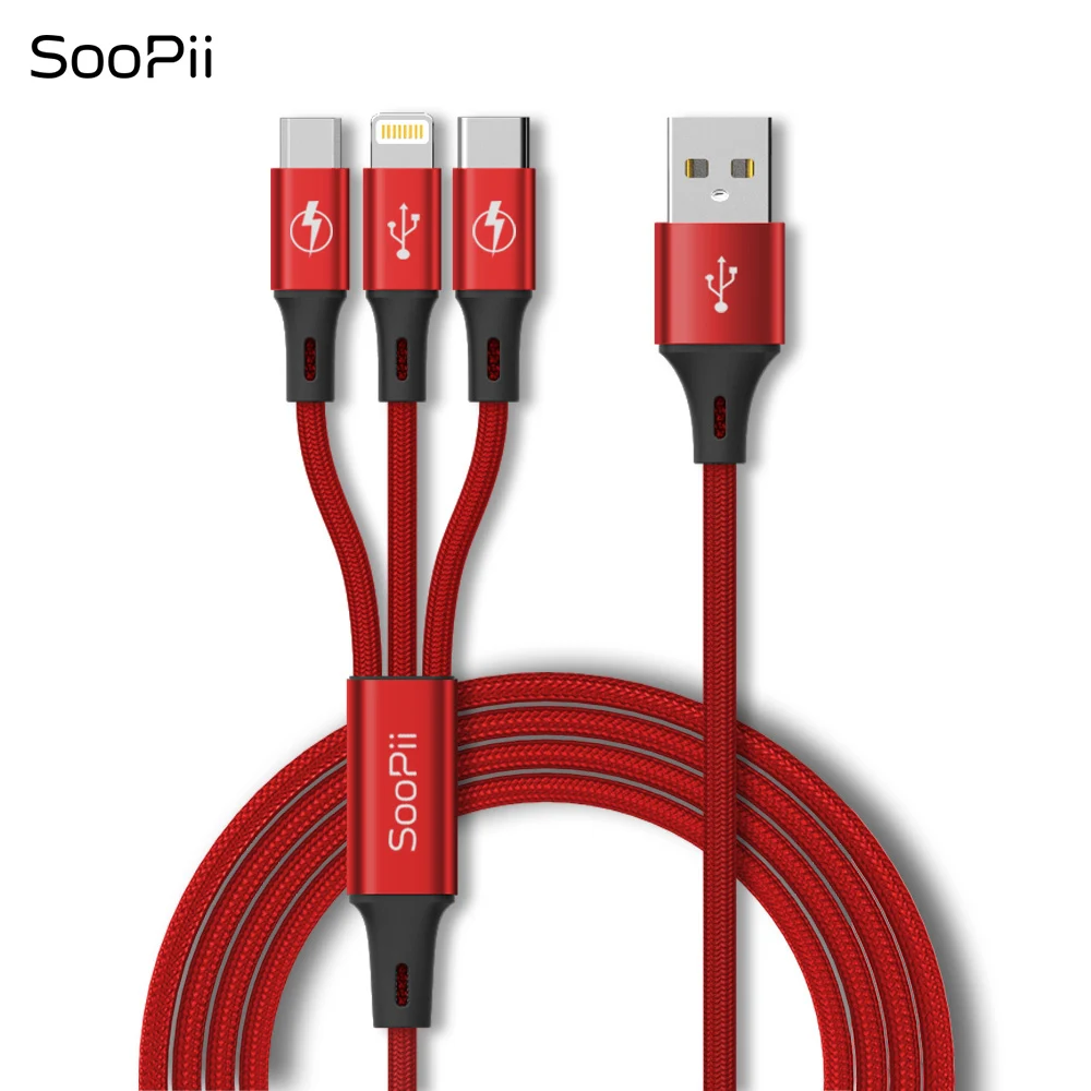 S07 Red SooPii 0,3 м/1,2 м 3 в 1 USB кабель для Iphone Micro USB кабель для устройств Android type-c 3A кабель для быстрой зарядки для samsung S9 - Тип штекера: S07 Red