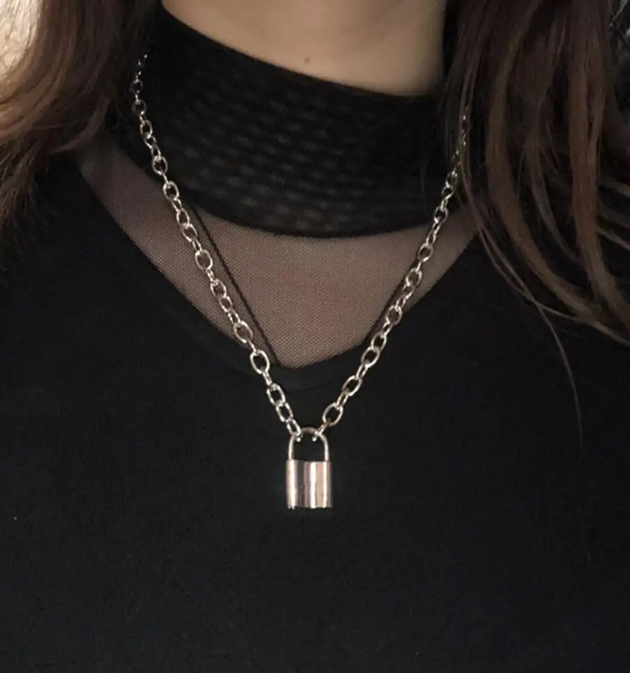 C2182 Vintage Lover's Lock Pendant Choker Necklace Steampunk Clavicle Golden Chain Necklace Collier Valentine's Day Gift - Окраска металла: C2182