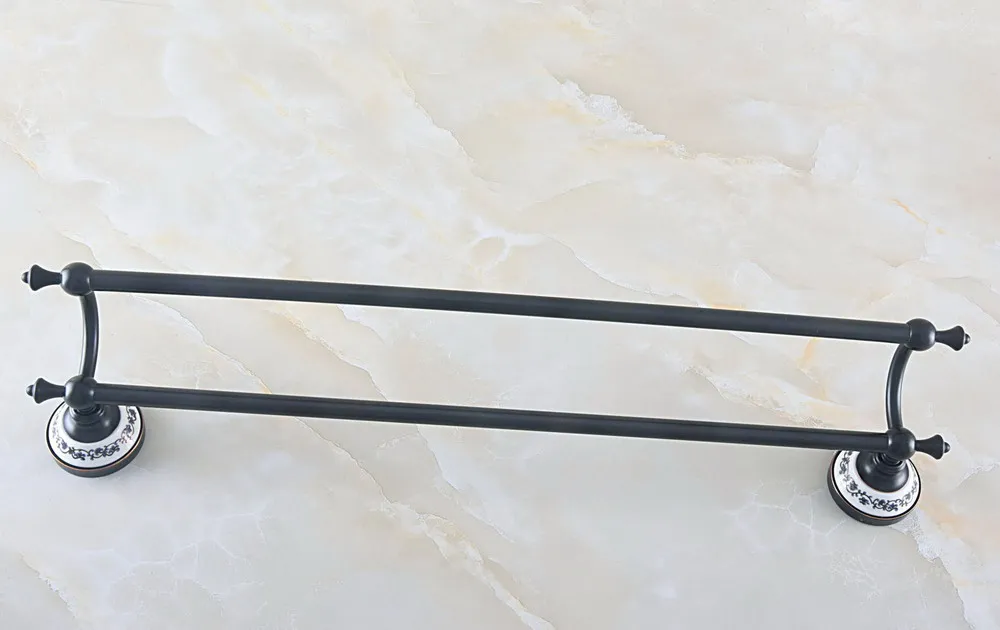 

Латунная вешалка для банных полотенец с черным масляным напылением, двойная вешалка для полотенец для ванной комнаты, аксессуары для ванно...