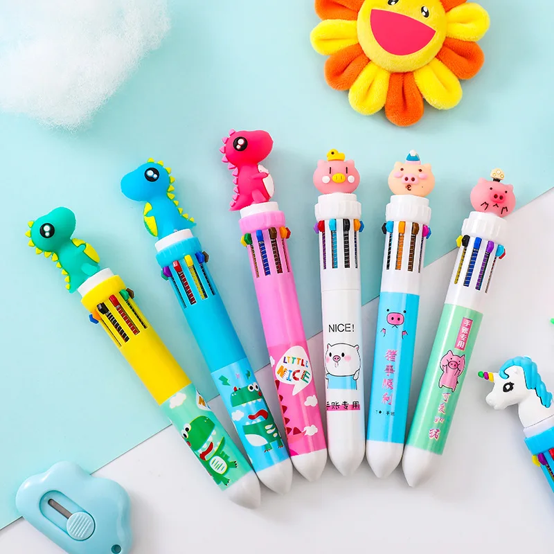 10 цветов милый кролик шариковая ручка Kawaii разноцветная шариковая ручка мультяшная ручка с динозавром для детей Подарки для девочек школьные канцелярские принадлежности