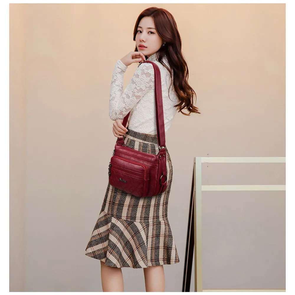 Three-layer zipper Women crossbody bags for women bag over shoulder High Quality Leather Messenger Bags sac a main tote Bolsas