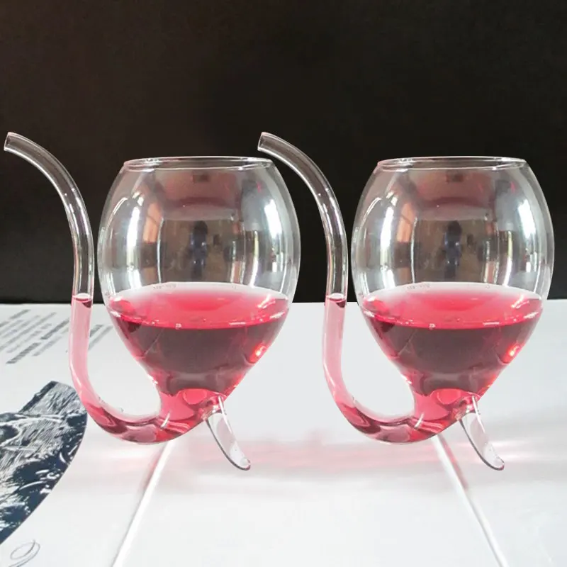 

300ML Red Wine Glass Cups Whiskey Glass Heat Resistant Glass Sucking Juice Milk Cup Tea Wine Cups With Drinking Tube Straw 1PC