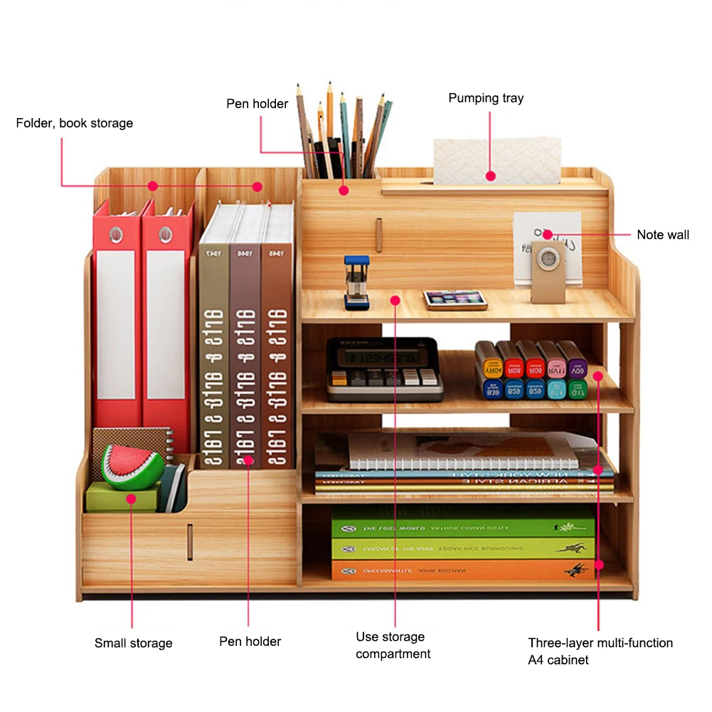 Деревянная настольная подставка-держатель для карандашей и ручек офисный