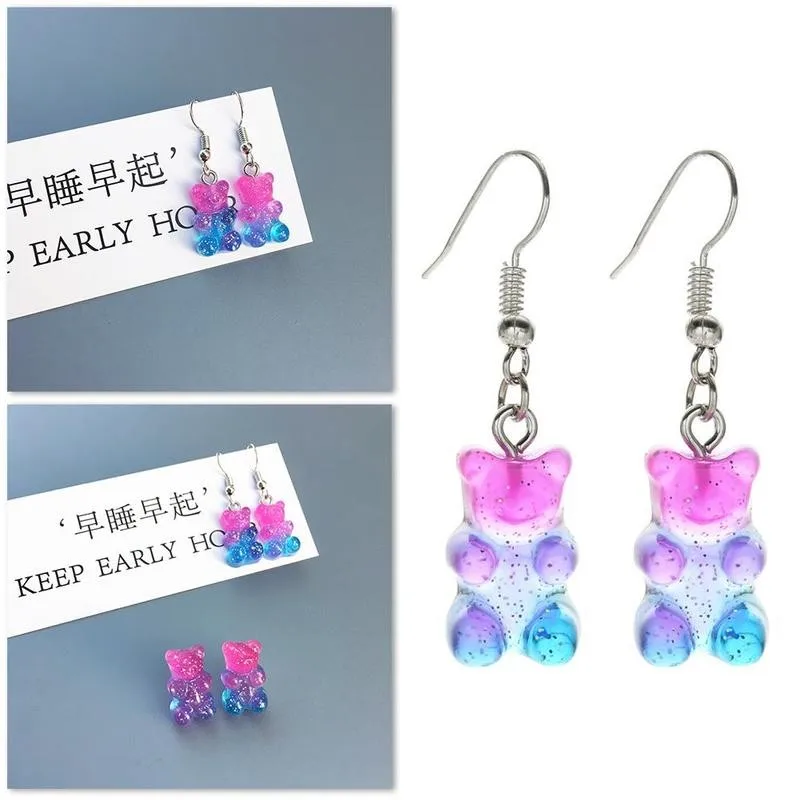 

1 Pair Colorful Mini Gummy Bear Earrings Girl Minimalism Creative Cartoon Design Cute Ear Hooks Danglers Jewelry Earring Gift