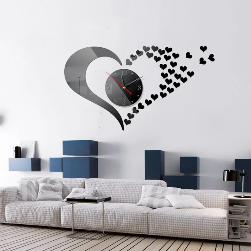 Фото Новое зеркало прекрасные сердца стены наклеивающиеся на стену часы DIY искусство