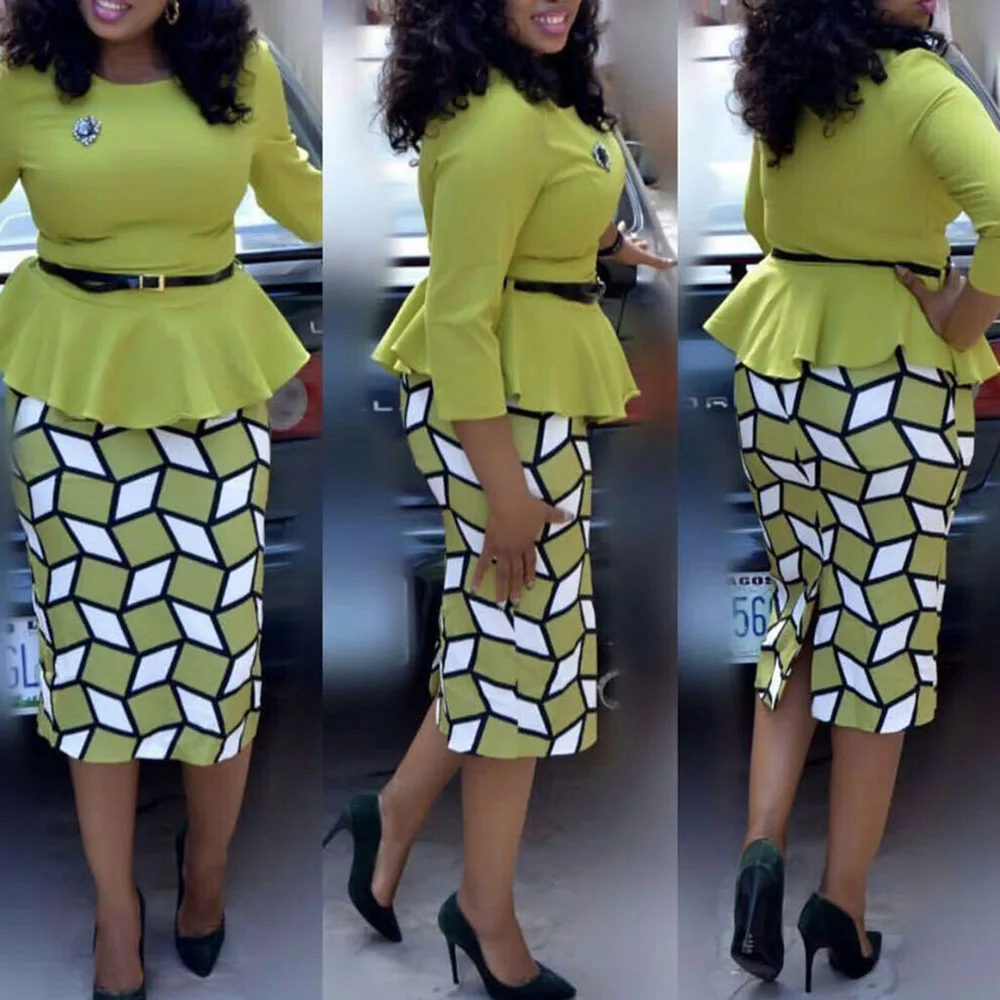 Зеленое женское платье большого размера 5xl Falbala облегающее Женский Wokrwear миди