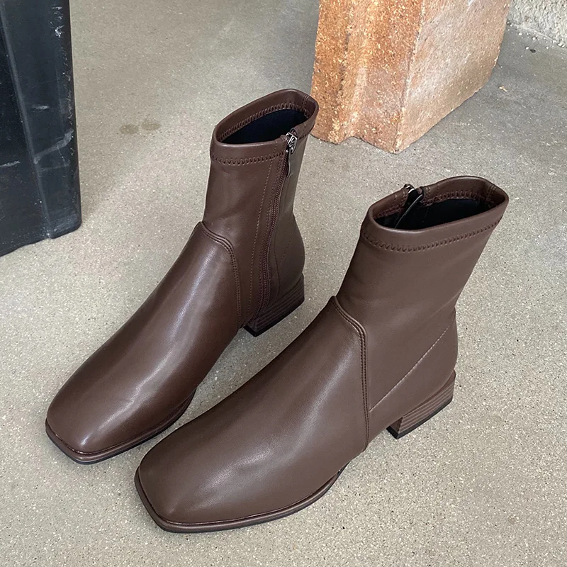 Женские ботильоны на низком каблуке Винтажные ботинки челси из мягкой кожи