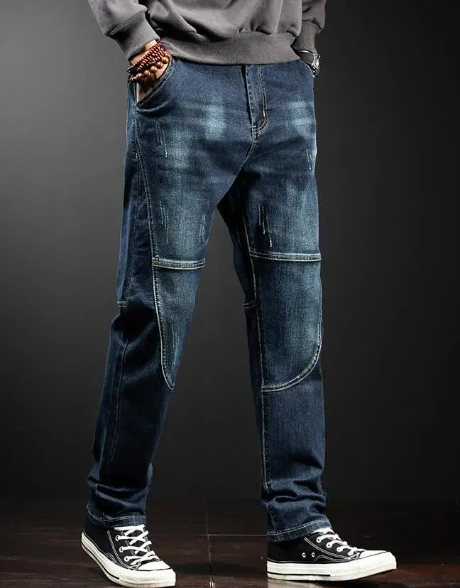 Fall/winter Men Jeans Distressed Male Loose Straight High Quality Denim Pants Men's Baggy Jeans Large Size 42 44