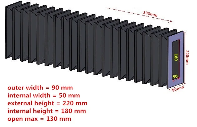 T5 прямоугольная Гибкая защита гармошкой Нижняя крышка внешняя 90 мм x 220