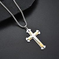 hot sale drop shipping 3 colors three layers cross titanium stainless steel pendant necklace for man women unix a gift for a guy
