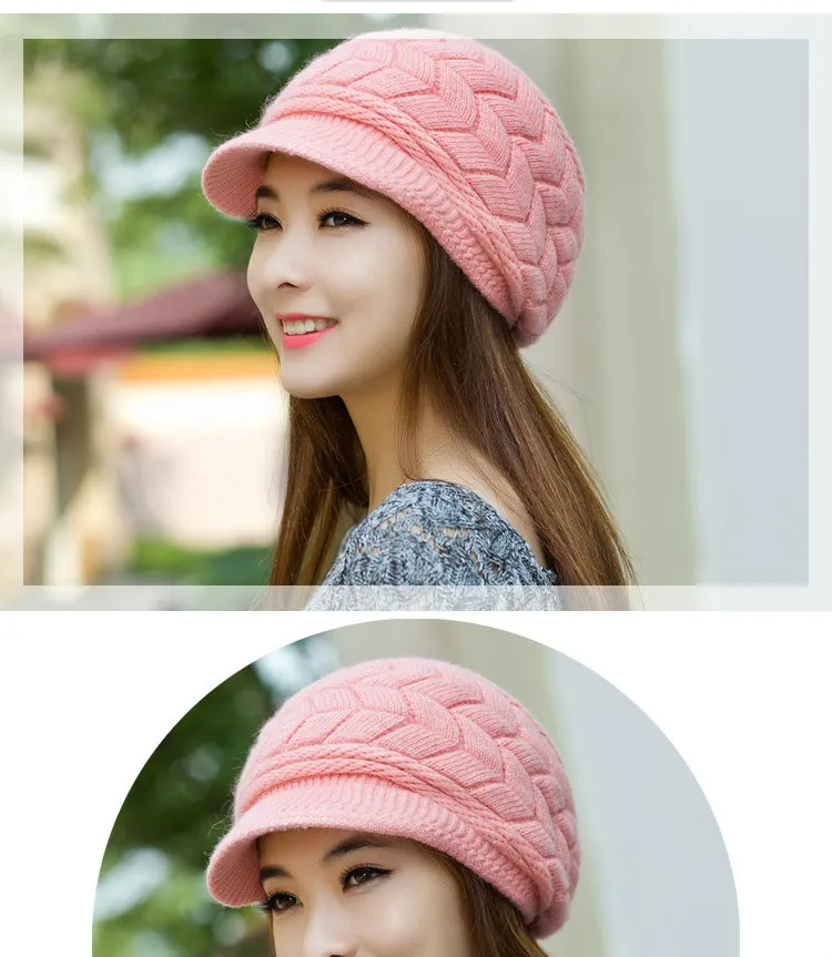 New beanie Elegant women's hat Knitted winter hat for the girl Cap Bow Autumn Ladies Female Fashion Beret Rabbit hair