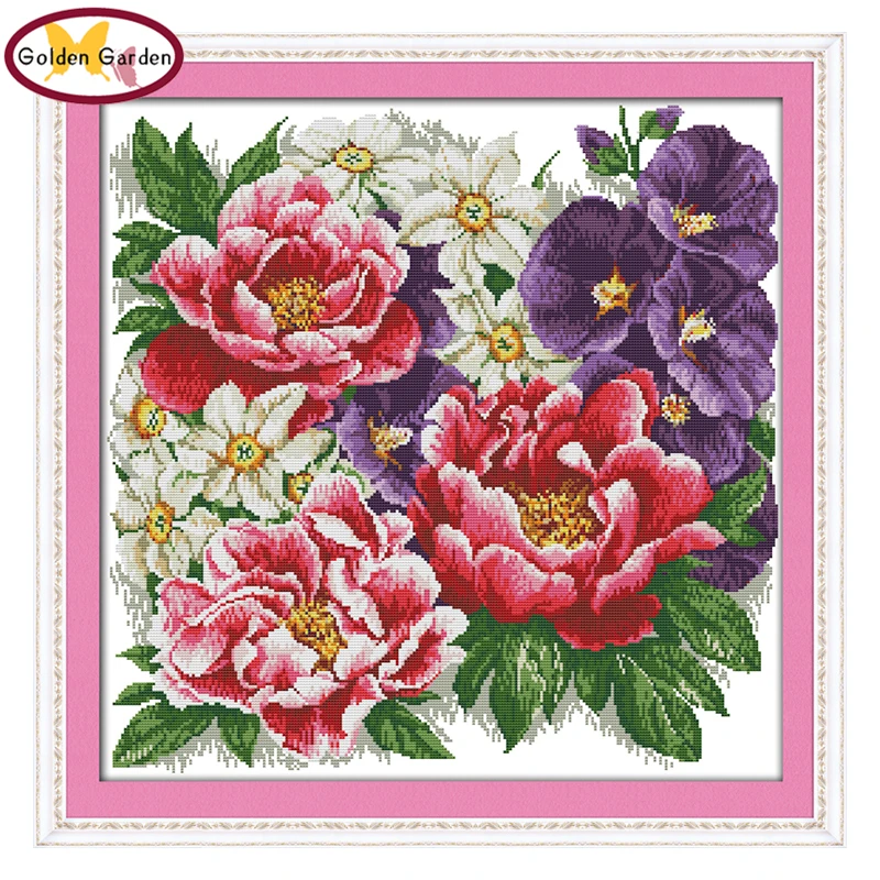 Картина для вышивки крестиком GG букет ярких цветов ручная работа китайская