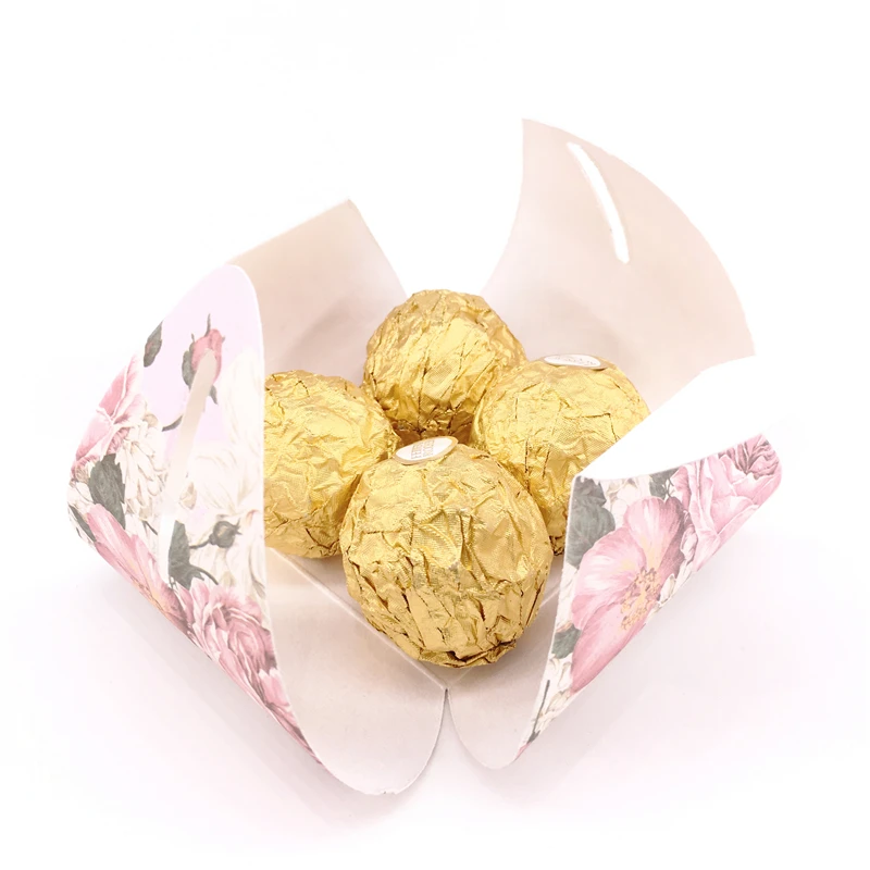 50 шт. Свадебная коробка для конфет элегантная Роза цветы бумажное украшение