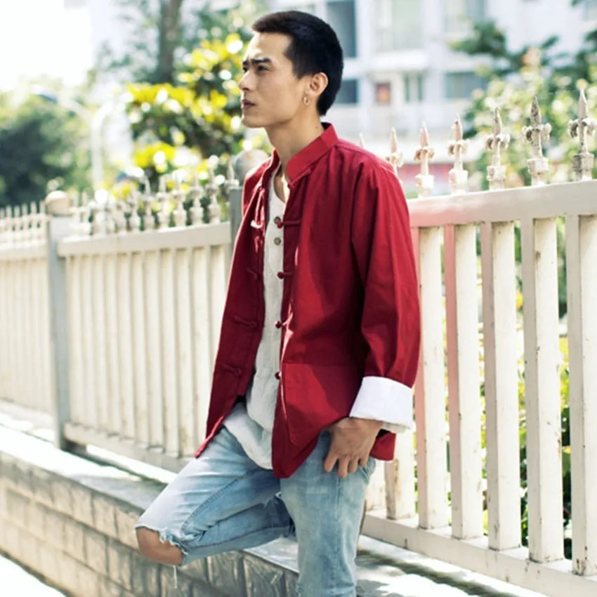 Tangsuit винтажная мужская одежда китайский стиль рубашка Cheongsam Топ традиционная китайская одежда для мужчин Wutang Hanfu Этническая